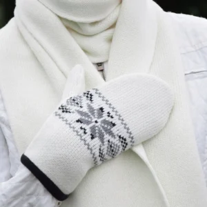 White Scandinavian Woolen Mittens fleece-lined   with Simple Nordic pattern
