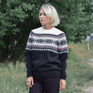 Black Sweater with Scandinavian Fair Isle pattern on top