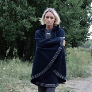 Navy Woolen poncho with Fair Isle pattern