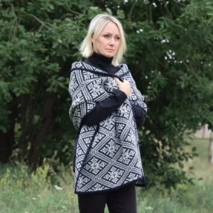 Woolen Wrap Simple and stylish Shawl Navy Fair Isle pattern cape for everyday