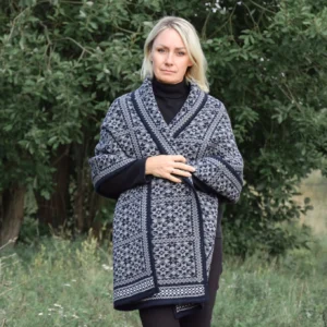 Woolen Wrap Stylish Shawl Dark Navy Fair Isle pattern cape for everyday wearing
