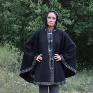 Black Woolen poncho with Fair Isle pattern