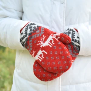 Red Mittens with Deer fleece-lined