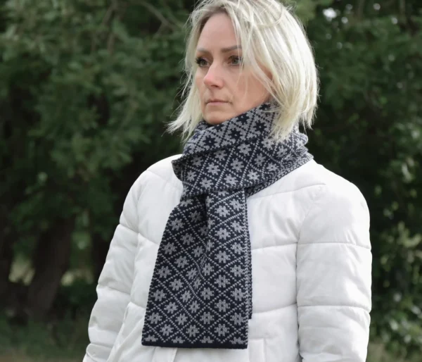 Two sided color scarf  Navy and Gray Nordic Woolen winter set