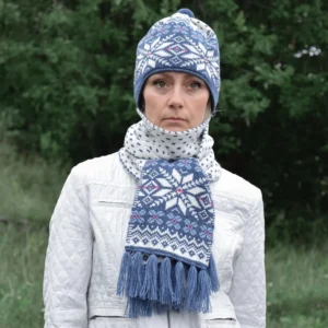 Thick Scandinavian winter scarf Blue Nordic Icelandic