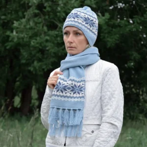 Blue Woolen winter Scarf with Beautiful Selbu stars