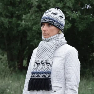 Black & White Scandinavian Scarf with reindeer