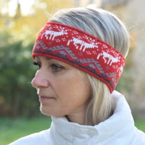 Men & Women Red  Headband Nordic Woolen Head bandage with fair isle Icelandic pattern