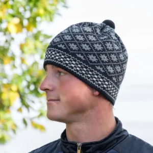 Navy Knitted Woolen beanie with Nordic Icelandic Fair Isle pattern