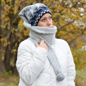 Blue Long Scandinavian Woolen winter Hat with reindeer