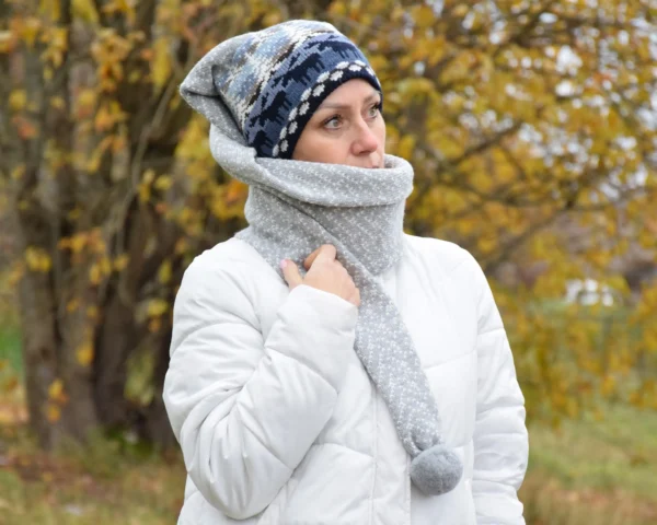 Blue Long Scandinavian Woolen winter Hat with reindeer