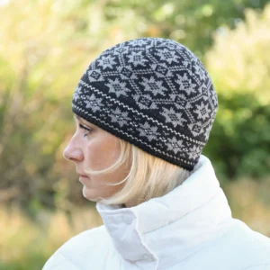 Black Woolen Hat with Fair Isle pattern