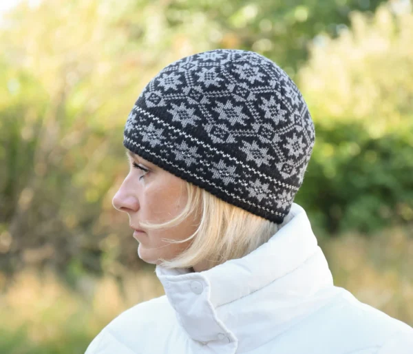Black Woolen Hat with Fair Isle pattern