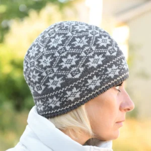 Gray Woolen Hat with Fair Isle pattern