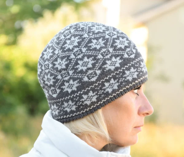 Gray Woolen Hat with Fair Isle pattern