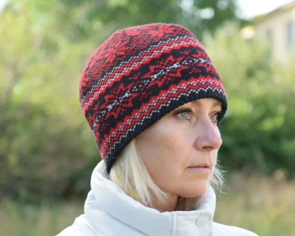 Red  Woolen Hat with selbu stars