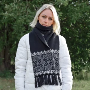 Black Woolen Scarf with Fair Isle pattern