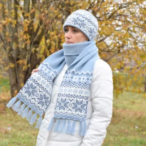 Blue Woolen winter Scarf with Beautiful Selbu stars