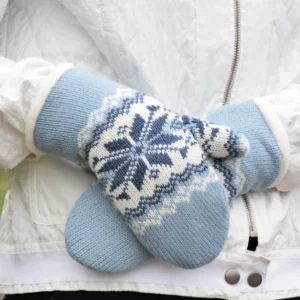 Blue Mittens fleece-lined  for Women   with Beautiful Fair Isle pattern