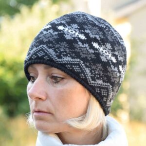 Black  Woolen Hat with with Fair Isle pattern