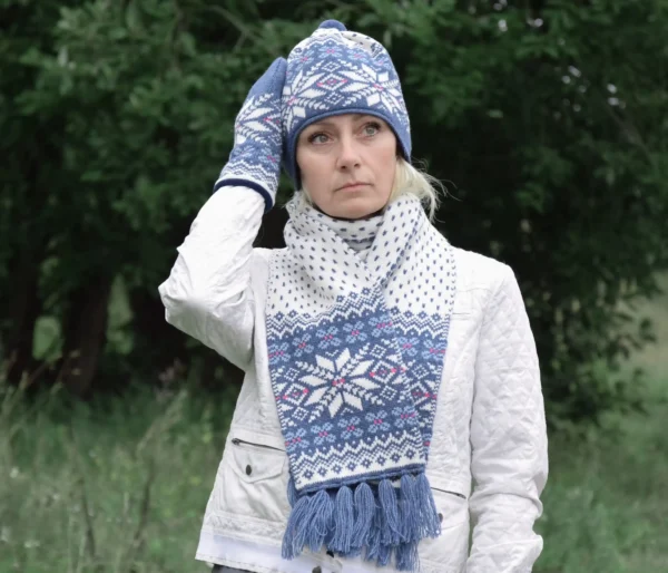 Thick Scandinavian winter scarf Blue Nordic Icelandic - Image 2
