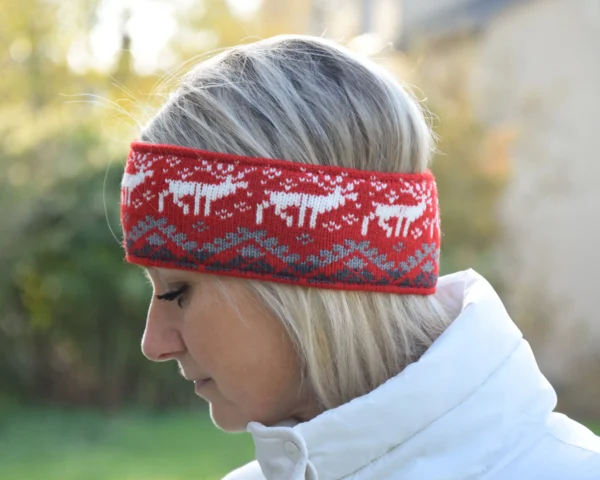 Men & Women Red  Headband Nordic Woolen Head bandage with fair isle Icelandic pattern - Image 2