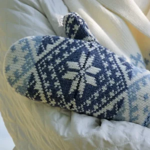 Blue Nordic woolen Mittens fleece-lined   with Fair Isle pattern