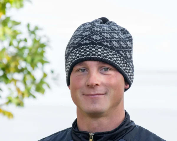 Navy Knitted Woolen beanie with Nordic Icelandic Fair Isle pattern - Image 2