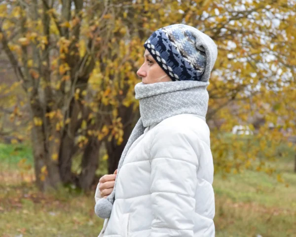 Blue Long Scandinavian Woolen winter Hat with reindeer - Image 2