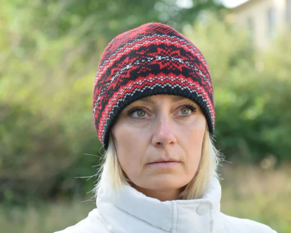 Red  Woolen Hat with selbu stars - Image 2
