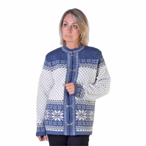 Beautiful Blue Cardigan with Nordic pattern on the frog closures