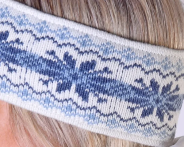 White Jacquard Headband warmer for skiing with reindeer Woollana - Image 3