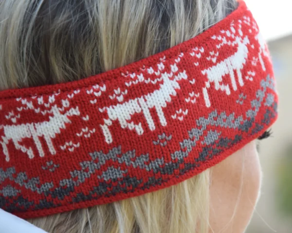 Men & Women Red  Headband Nordic Woolen Head bandage with fair isle Icelandic pattern - Image 3