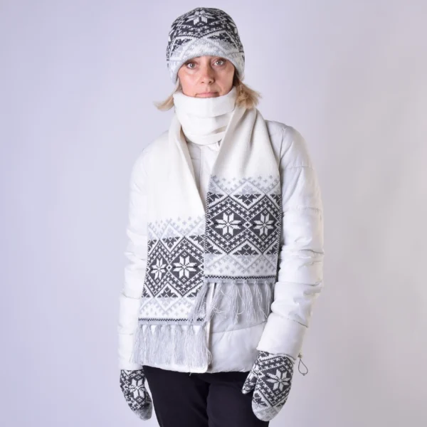 Grey Nordic woolen Mittens fleece-lined   with Fair Isle pattern - Image 2