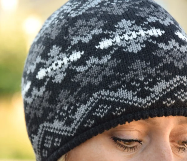 Black  Woolen Hat with with Fair Isle pattern - Image 3