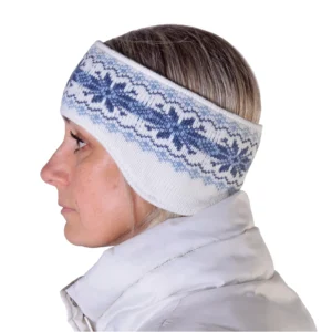 White Jacquard Headband with ears warmer for skiing with reindeer