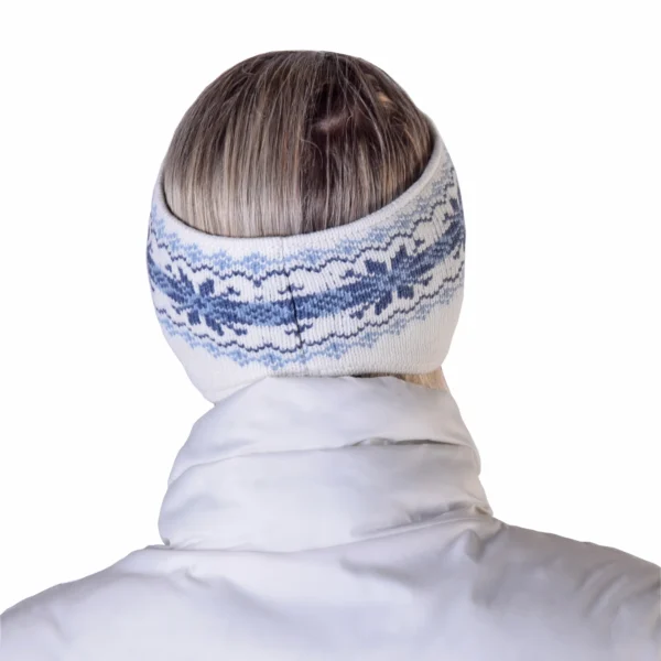 White Jacquard Headband with ears warmer for skiing with reindeer - Image 3