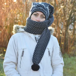 Navy Long Scandinavian Woolen winter Hat with reindeer