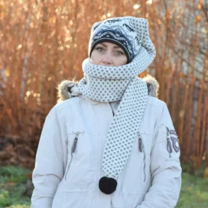 Black & White  Long Scandinavian Woolen winter Hat with reindeer