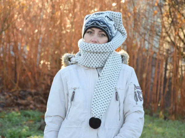 Black & White  Long Scandinavian Woolen winter Hat with reindeer