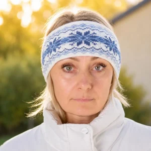 Blue Headband, Fair Isle Ear Warmer, Scandinavian Wool Headband for Women with Selbu Stars