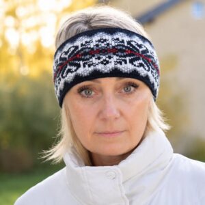 Black & Red Headband, Fair Isle Ear Warmer, Scandinavian Wool Headband for Women