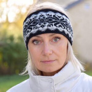 Black Headband, Fair Isle Ear Warmer, Scandinavian Wool Headband for Women with Nordic Reindeer