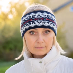 Navy & Red Headband, Fair Isle Ear Warmer, Scandinavian Wool Headband for Women